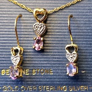 SS 925 Genuine Stone Amethyst Gold Sterling Silver Chain Necklace Bracelet Set